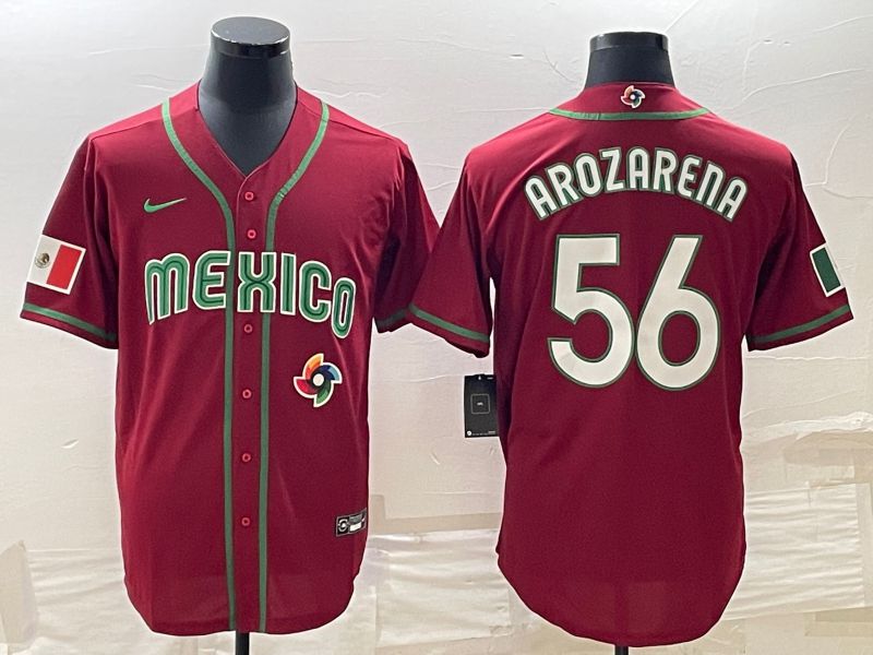 Men 2023 World Cub Mexico 56 Arozarena Red Nike MLB Jersey2